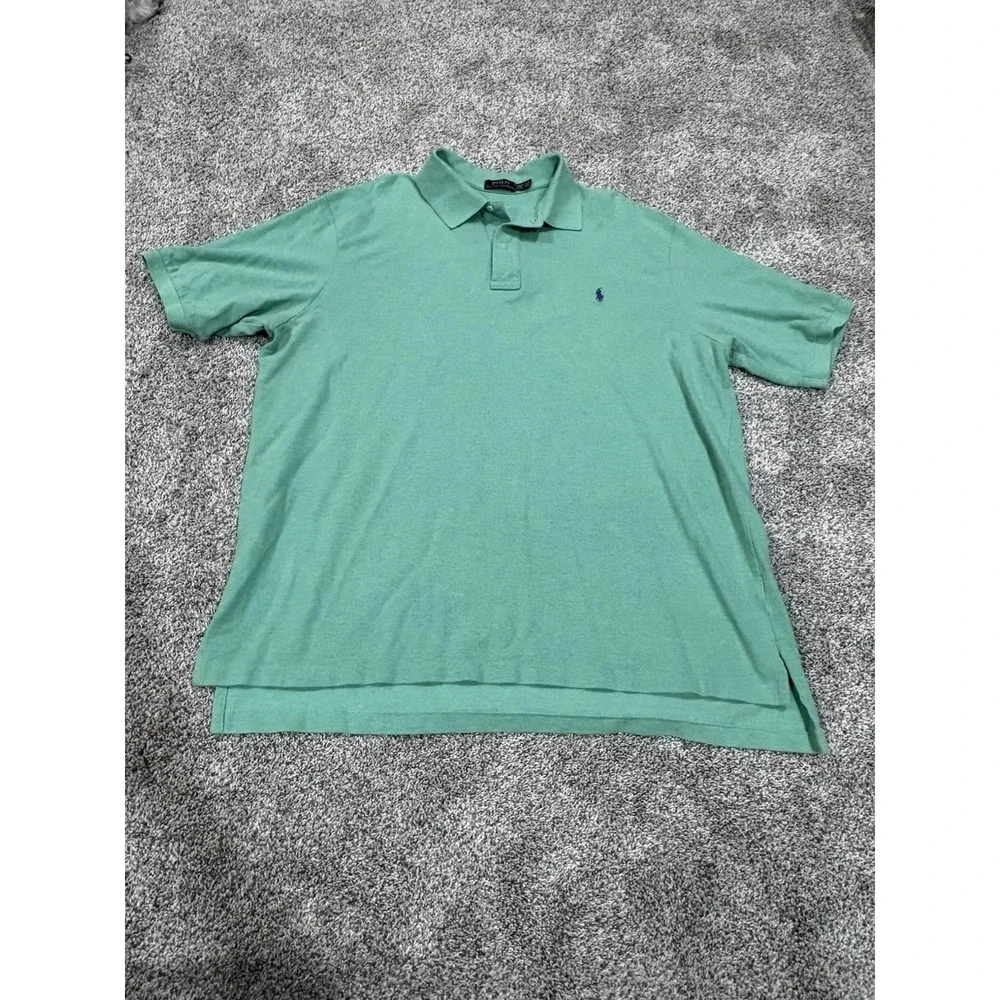 Polo Ralph Lauren Mens 2XLT Tall Green Pique Short Sleeve Polo Shirt Purple Pony